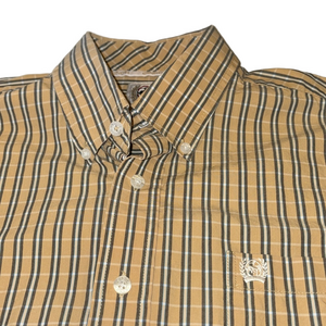 Cinch Mens Medium Tan and Black Plaid Long Sleeve Button Down Shirt